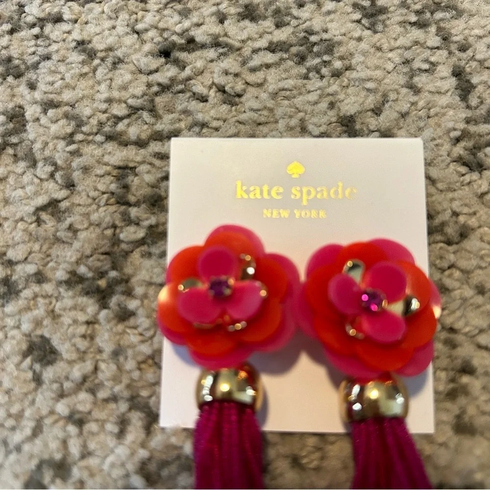 NWT Kate Spade Pink Floral Beaded Tassel Rosy Posies Earrings
